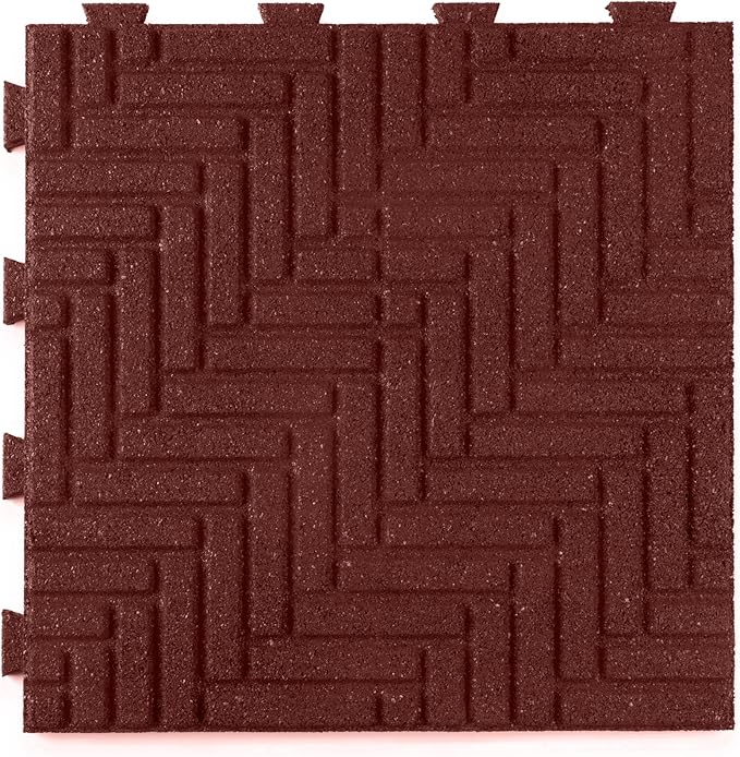 Playsafer Herringbone Rubber Interlocking Tiles | 16 X 16 | Easy Install for Indoor and Outdoor Use (Red, 1 Tile)