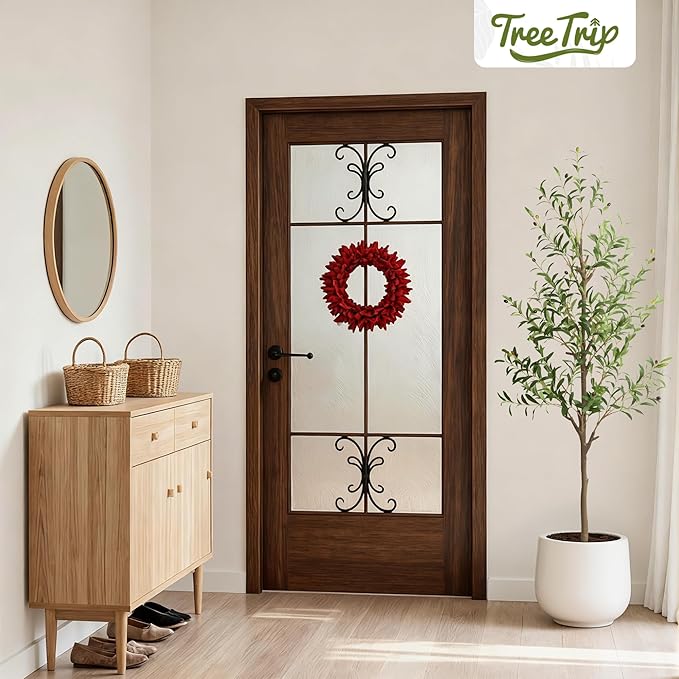 Artificial Olive Tree 6FT, Tall Faux Olive Trees for Indoor Outdoor, Realistic Potted Plant Natural Wood Trunk, Leaves and Fruits for Home Office Decor (1, 6FT)