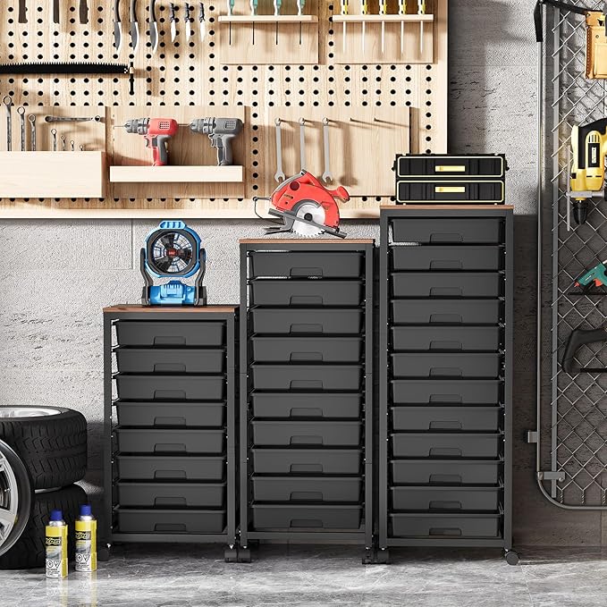 Rolling Cart with Drawers,10 Drawer Rolling Cart,Rolling storage cart with drawers,Black Rolling Drawer Cart,Teacher Rolling Cart for Classroom Storage,Craft Cart with Wooden Tabletop