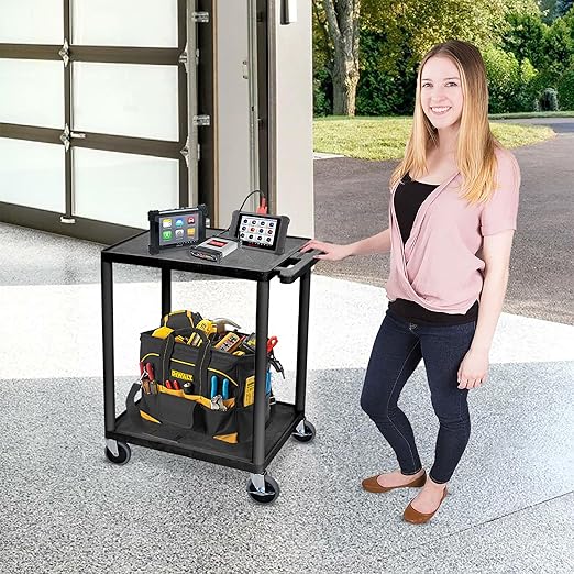 LUXOR HE32-B Utility Cart - Two Shelves Structural Foam Plastic, Multipurpose Utility Cart, Four Heavy-Duty 4" Casters, Two with Locking Brake, 300 lbs., 24"W x 18"D x 33.25"H