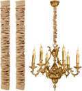2 Pack 6 ft Fabric Cord Cover Chandelier Chain Sleeve Natural Jute with Hook and Loop Closure for Ceiling Lighting, Electrical Wires on Floor, Lamps Cable Management, Swings Chain Cover Decorative