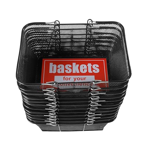 12Pcs Black Metal Shopping Basket, Durable Plastic Metal Handles Large Capacity Multifunctional Plastic Basket Portable with Stackable Shopping Baskets for Supermarket Bookstore Laundry Rooms Store