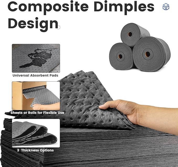 Universal Absorbent Pads Roll | 16"x20" Water Absorbent Mat 100-Pack | Industrial Spill Control for Liquids Leak(24 Gal/Box) | Oil Absorbing Rolls