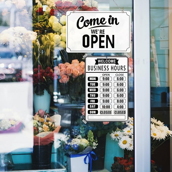 Open Closed Signs Business Hours Sign Set for Window Door Open Signs for Business Hour Closed Open Flip Sign Store Resturant Bar White