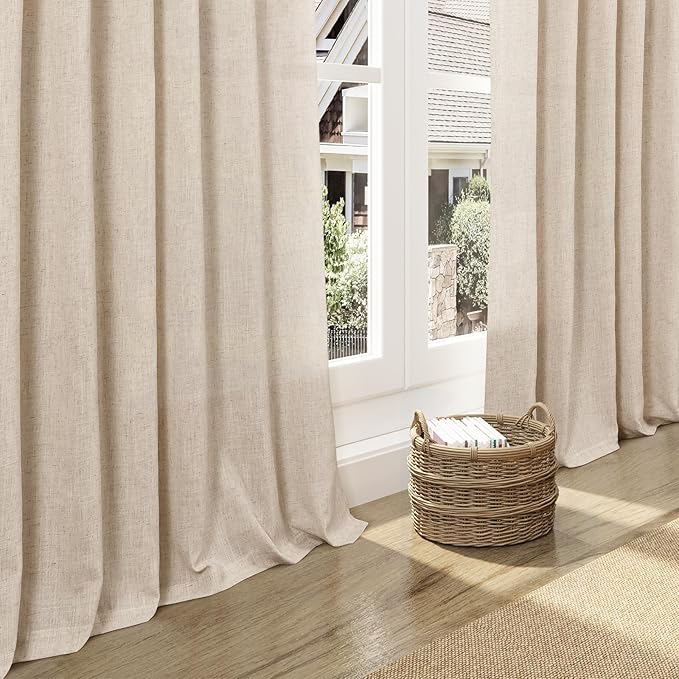 Grey Flax Linen Curtains 72 Inches Long for Living Room Linen Blend Light Filtering Mordern Boho Semi Sheer Curtains Back Tab and Rod Pocket Privacy Neutral Curtain for Bedroom Office 52x72, 2 Panels
