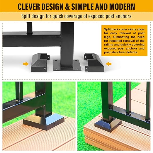 2.0"x2.0"（Actual: 2.0"x2.0"） Deck Post Base Cover Decorative Post Base Trim Skirt Black Aluminum 4Pack