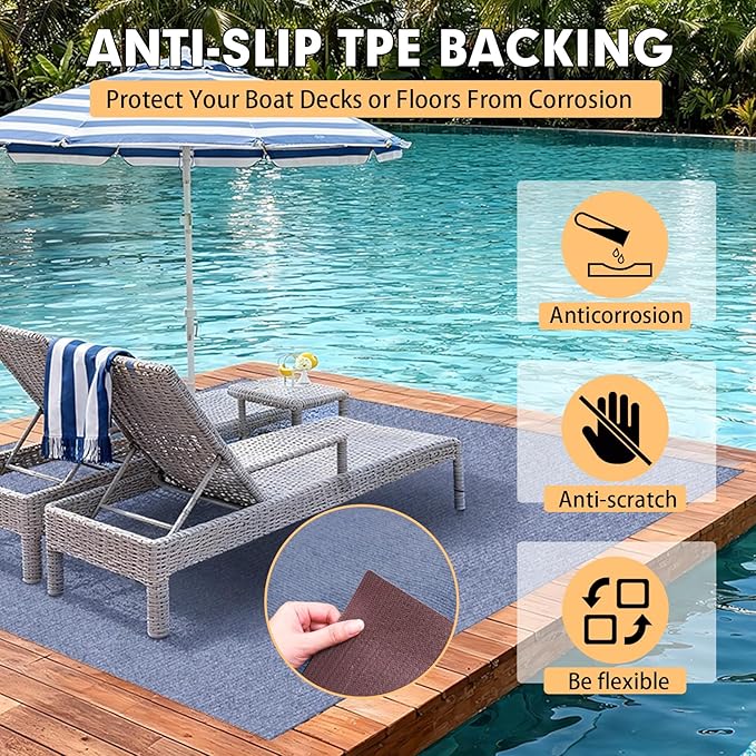 Marine Carpet,6 FT x 23 FT Blue-Gray Indoor Outdoor Carpet 0.2" Thick Boat Carpet with Water-Proof TPE Backing, Non-Slide Outdoor Marine Carpet Roll for Home, Patio, Porch, Deck
