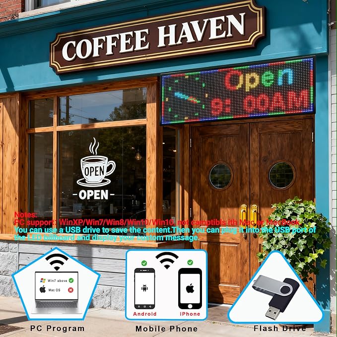 P10 LED Signs, Scrolling Led Programmable Sign Display 39"x14" , Multiple Colors Digital Message Board LED Open Signs For Business, WiFi Control Display Screen Menu Board Custom Banner Word, Outdoor and Indoor