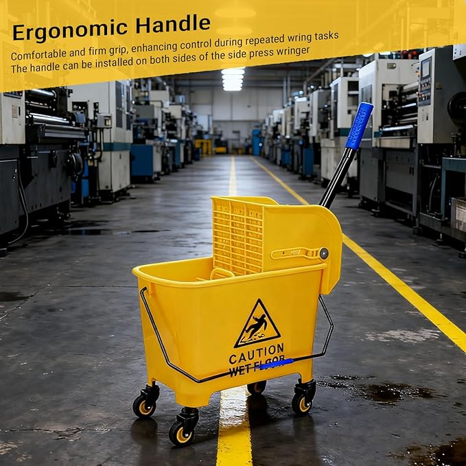Jectse Mop Bucket, 20L Side Press Wringer Commercial Mop Bucket with Wheels and Handle, for Floor Cleaning in Restaurants Offices Industrial Sites