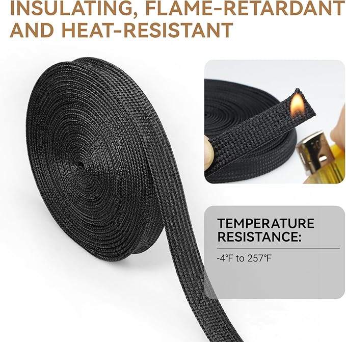 Polyamide Cable Sleeve, 10ft Flexible Expandable Braided Sleeving, Cable Management Sleeve for TV Computer Office Home Entertainment (Black, 3/8")