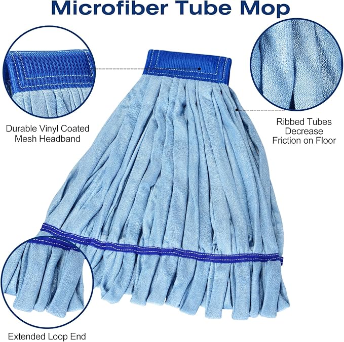 Matthew Cleaning Microfiber Tube Mop(Large,Blue,3Pack) Heavy Duty Mop Head Replacement,Excellent Absorbency,Premium launderability,Reusable,Loop end for Home,Commercial&Industrial Use