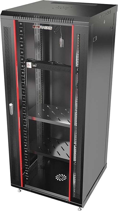 Sysracks - Server Rack – Wall Mount Rack - Locking Cabinet for Network - Electronics - Security - Audio - Video - AV Equipment - Data Rack - Legs/Power Strip/Shelf/Fan - 24-Inch Deep (27U)