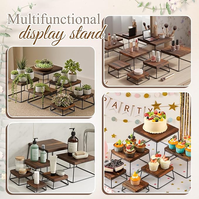 Weysat Set of 6 Dessert Table Display 4.7-8.6" Wood Risers Display Stands, Buffet Risers Food Stands for Party Catering Supplies Buffet Wood Cake Stand Set