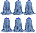 Matthew Cleaning Screw-on Heavy Duty Cotton Wet Mop Replacement Heads(Blue, Large,6 Pack) with 2 Pack Microfiber Cloth for Residential & Commercial Floor Cleaning Use- Fit Standard American Screw