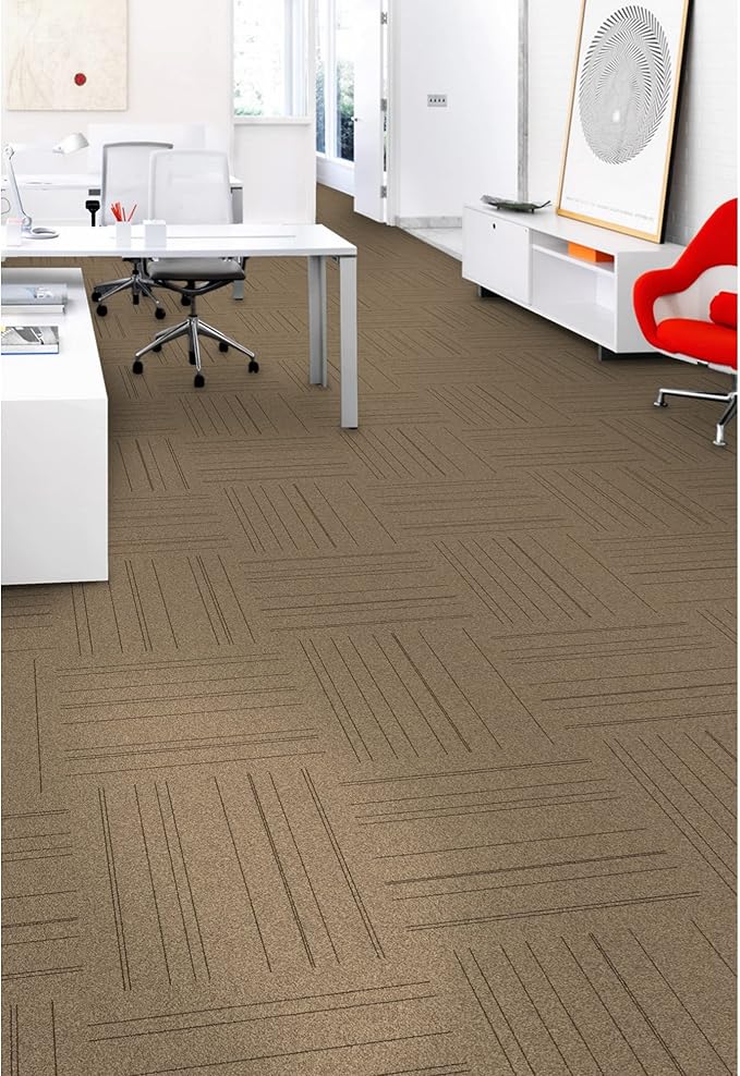Mohawk Basics 24" x 24" Berber (Loop pile), 0.07" Pile Height, Carpet Tile, PET Fiber, Walnut Color, (24 Tiles), (96 sqft/carton)
