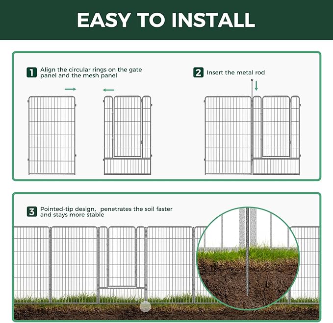 FXW Garden Fence Outdoor for The Yard – 45in(H) x 36.4ft(L) Heavy Duty Metal Animal Barrier for Dog and Rabbit, Decorative Dog Fence, 16 Panels, Silver