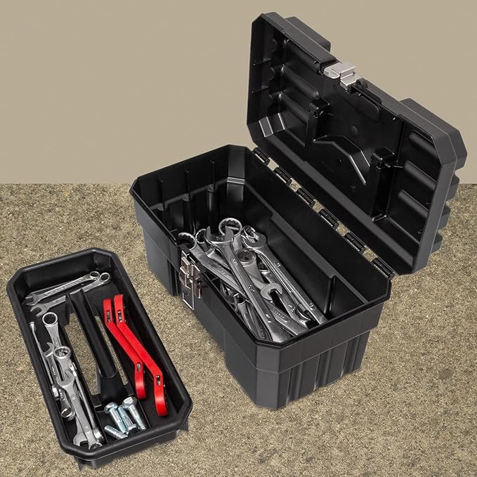 Akro-Mils 09514 ProBox 14-Inch Plastic Toolbox for Tools, Hobby or Craft Storage Toolbox with Removable Tray, 14-Inch x 8-Inch x 8-Inch, Black, 6-Pack