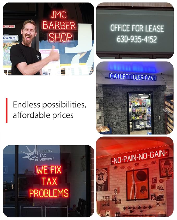SpellBrite Custom Signs for Business | Custom Neon Sign Look, LED Light Source | Changeable 6.3" LED Letters (3 rows, 13 characters)