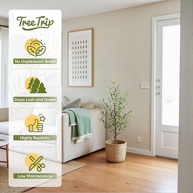 2 Pack Artificial Olive Tree 4FT, Tall Faux Olive Trees for Indoor Outdoor, Realistic Potted Plant Natural Wood Trunk, Leaves and Fruits for Home Office Decor (2, 4 FT)
