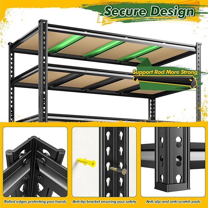 55.1" W Garage Shelves 2230LBS Storage Shelves, 5 Tier Adjustable Metal Shelving, Garage Shelving for Storage, Basement, Warehouse, Pantry, Kitchen, 55.1" W x 24.1" D x 72.1" H, Black, 2 Pack
