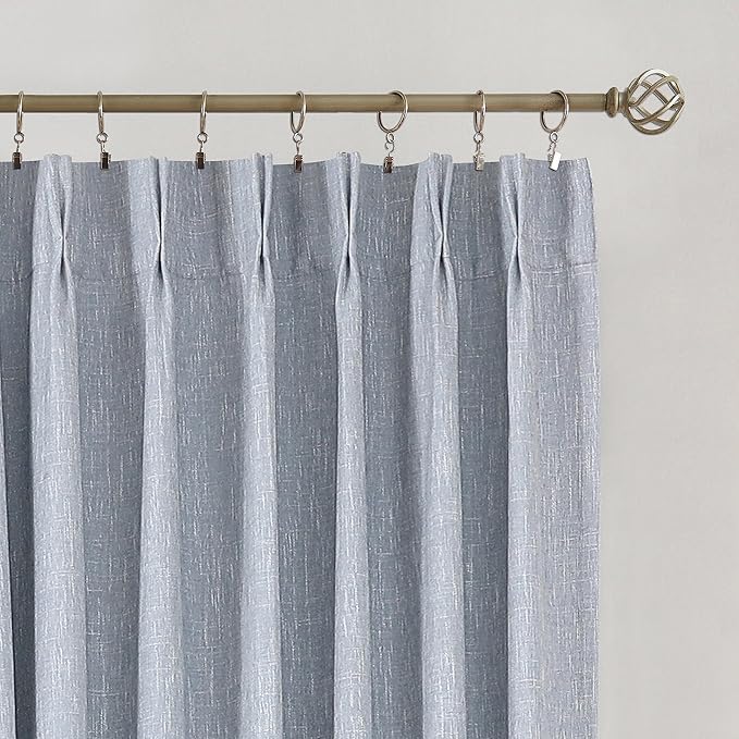 Vision Home Chambray Blue Pinch Pleated Full Blackout Curtains Room Darkening Window Curtains 84 inch for Living Room Bedroom Thermal Insulated Pinch Pleat Drapes with Hooks Back Tab 2 Panel 40"Wx84"L