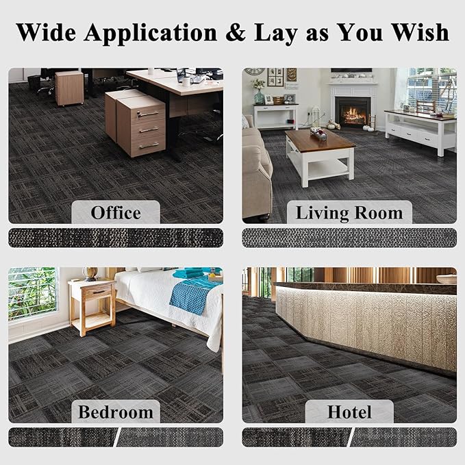 20" X 20" Carpet Tiles, Carpet Squares, 24 Tiles/64.5 Sq.Ft per Box, Floor Carpet Tiles for Home Office Industry, Geometric-Light Grey