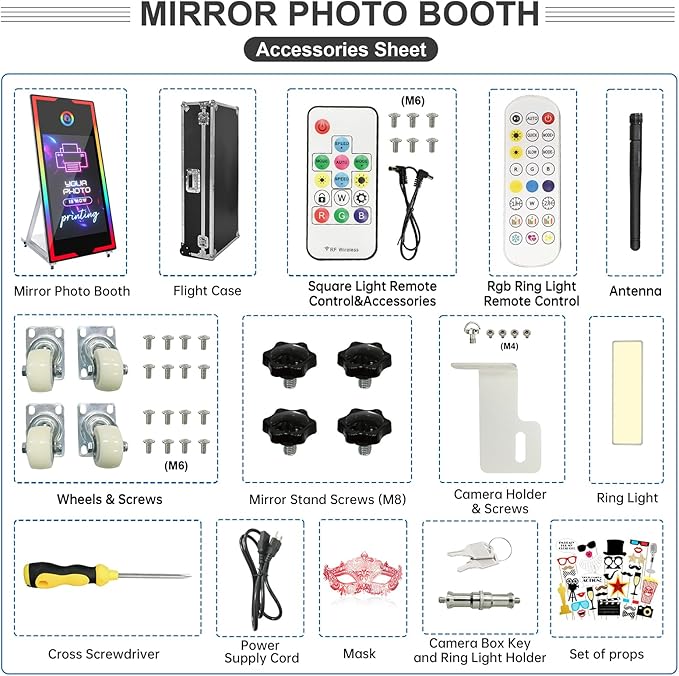 Magic Mirror Photo Booth 65" with 43" Touch Screen Selfie Mirror Photo Booth Machine with Flight Case, Mirror Photo Booth for Event Rental Wedding Party