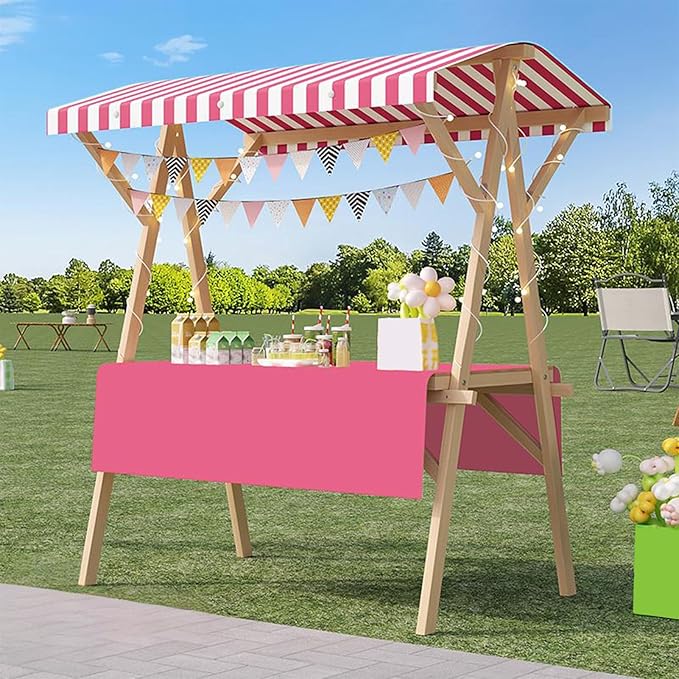 Outdoor Vendor Cart, Portable Cart with Canopy, Movable Stall Display Stand, Foldable Vending Stand Kiosk Display Trolley with Canopy, for Market, Street Food, Events(Pink 2,120cm/47.2in)