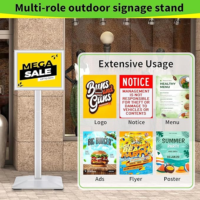 3Packs Heavy Duty Adjustable Pedestal Poster Sign Stand, 8.5x11 Aluminum Open Floor Standing Sign Holder for Vertical and Horizontal View Display (8.5x11,Silver)