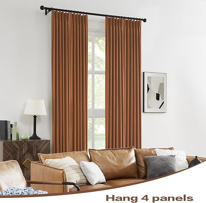 DUALIFE Pinch Pleatd Blackout Curtains 92 Inches Long, Boho Linen Rustic Copper Color Retro Room Darkening Privacy Curtains Drapes with Hooks for Living Room Bedroom 2 Panels Terra Cotta Rust 50x92