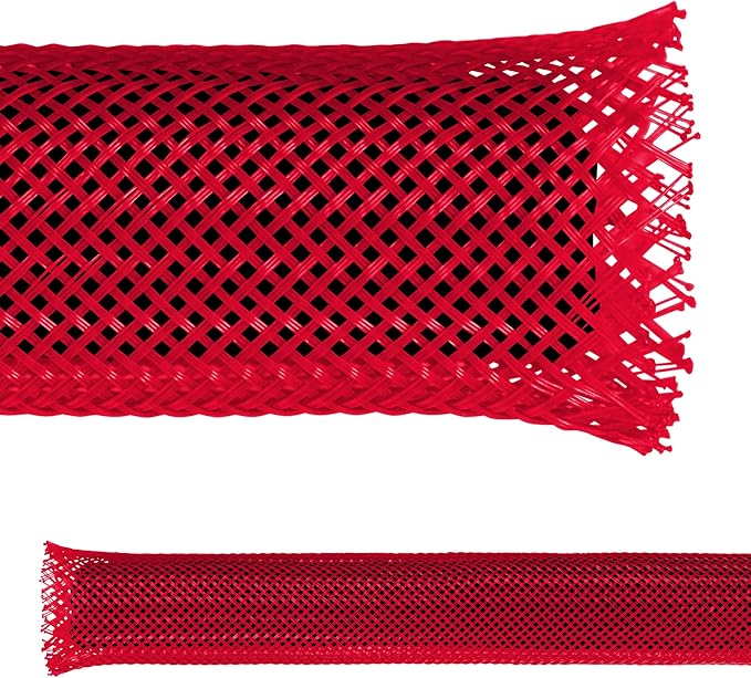 Electriduct 1.5" PET Expandable Braid Sleeving Flame Retardant Flexible Wire Mesh for Cord Management and Cable Protection - 100 Feet - Red