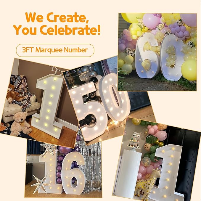 Marquee Numbers 3 Feet Tall Large Light Up Numbers 2nd 12th 21st Two Fast Birthday Decorations Big Yellow Light Outdoor Anniversary Decorations Balloon Arch Kit Party Backdrop 2