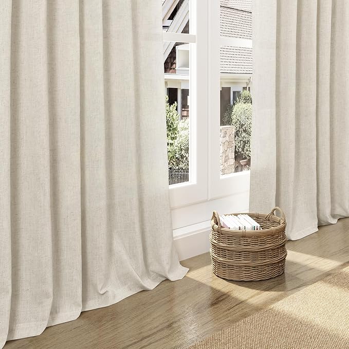 Nanspring Vanilla 63 Inch Curtains for Living Room Linen Luxury Light Filtering Semi Sheer Curtain Back Tab Modern Farmhouse Decor Elegant Coastal Drapes for Bedroom Office 52x63, 2 Panels