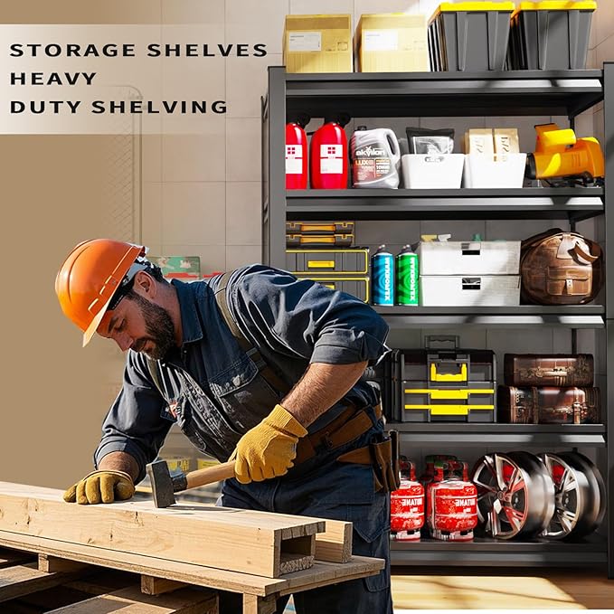 2 Pack Garage Shelving Heavy Duty Storage Shelves 3000LBS Adjustable Garage Shelves 5 Tier Metal Shelving Unit Utility Rack Shelf for Storage Kitchen Warehouse Pantry, 72 "H x 45.7 "W x 19.7" D