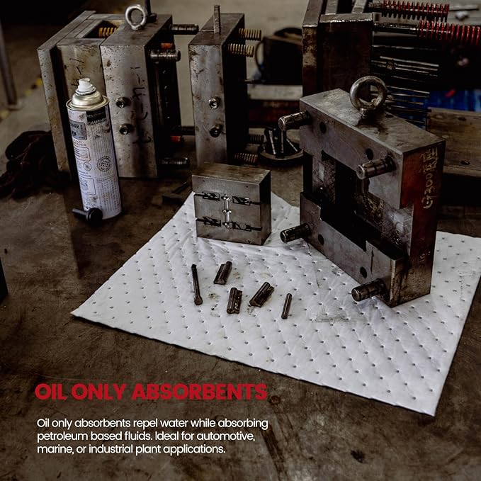 Oil Absorbent Pads | 16"x20" Oil-Only Spill Mat 100-Pack | Industrial Spill Control for Oil & Fuel(32 Gal/Box) | Repels Water Absorbing Sheets