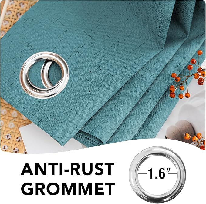 H.VERSAILTEX Primitive Linen Curtains 100% Blackout Curtain Drapes Burlap Fabric Curtains with White Thermal Insulated Liner, Grommet Top Curtain Living Room/Bedroom (2 Panels, 42 x 54 Inch, Teal)