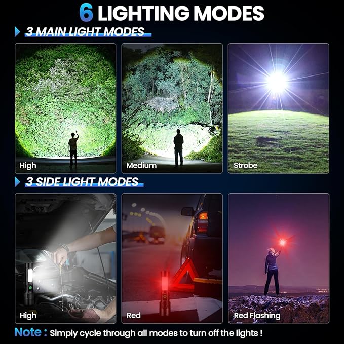 NiaoChao Rechargeable LED Flashlights High Lumens, 99000 Lumens Super Bright Flashlight with 6 Modes, Waterproof Powerful Flash Light Multifunctional Flashlights for Home Camping Hiking(3 Pack)