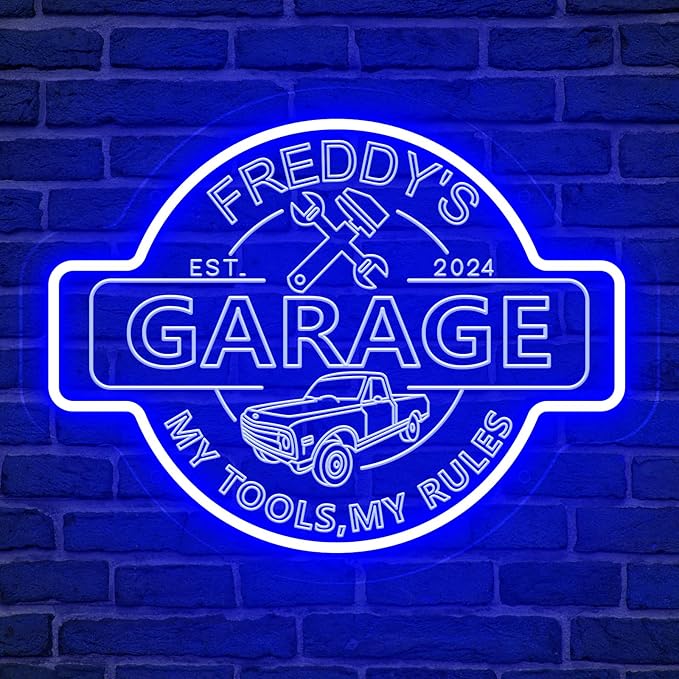 Custom Name Garage Neon Sign, Personalized LED Garage Neon Light, Customizable Mechanic Shop Light Up Sign for Man Cave, Car Repair, Auto Workshop, Home Garage Decor, Gift for Dad, Husband, Father's Day Gift