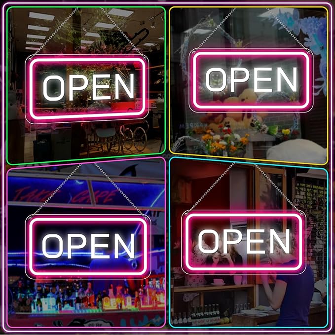 inShareplus 22.8"x 11.8" Open Sign, Super Bright Open Signs for Business, Neon Open Sign with ON/OFF Switch adapter, Electric Light up Sign for Stores, Restaurants Window (Pink&White Horizontal)