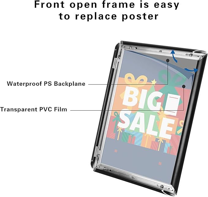 8.5x11 Inch Adjustable Sign Holder Poster Stand, Heavy Duty Floor Sign Stand with Aluminum Snap Open Frame for Vertical and Horizontal Sign Displayed(Black)