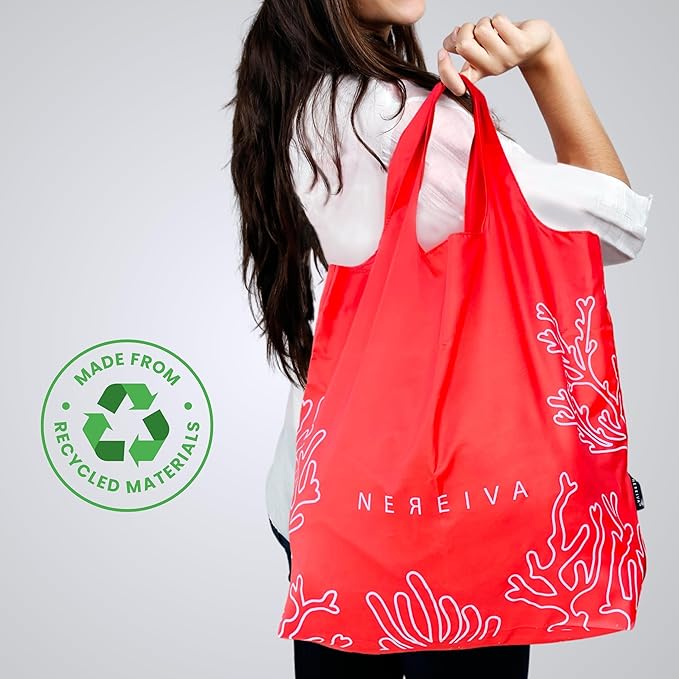 5 Pack Foldable Grocery Bags into Tiny Pouch - Large Capacity Multi-Color, Great for Travel, Durable, Washable Packable Shopping Bag, Comes with a carry pouch, Lightweight