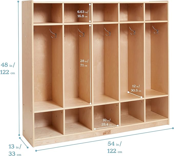ECR4Kids 5-Section Straight Coat Locker, Classroom Furniture, Natural