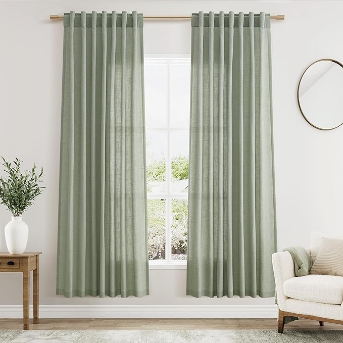 Nanspring Desert Sage Curtains 72 Inch Length for Living Room Semi Sheer Light Filtering Door Drapes 2 Panels Set for Kids Bedroom Light Filtering Back Tab Rod Pocket Modern Farmhouse Decor 52x72