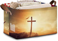 Cross Pattern Collapsible Storage Box - 17x11.5x10.5 Inch Foldable Organizer for Seasonal Decor, Religious Decorations, Under Bed Home Decor, Closet, Church Storage - Single Pack No Lid