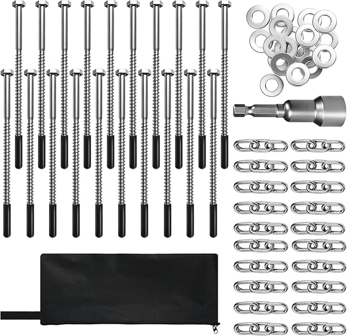 15 Pack Screw in Tent Stakes Heavy Duty,8 ’’ Ground Anchors Screw in,Metal Stakes with Hex Head Driver and Sturdy Storage Bag. (15)