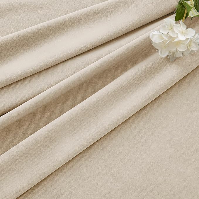 MIULEE Velvet Curtains 96 Inches Long 2 Panels Set for Bedroom, Pinch Pleat Back Tab Thermal Insulated Living Room Darkening Drapes Pleated Blackout Floor to Ceiling Curtains with Hooks, Beige