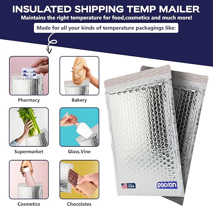 100-Pack Insulated Silver Thermal Bubble Mailers 6 x 7 - Waterproof Metallic Foil Self-Sealing Padded Envelopes for Cold Shipping, Perishables, Food, Cosmetics, Pharmaceuticals