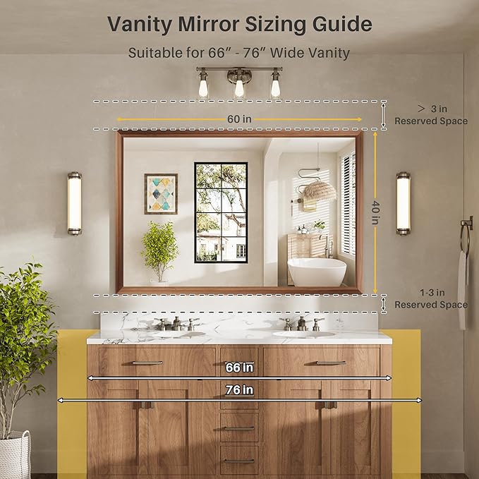 60x40 Inch Bathroom Mirror for Wall, Anti-Rust Walnut Wood Grain Metal Framed Bathroom Mirrors for Over Sink,Rectangler Mirrors for Bathroom Vanity, Farmhouse, Bedroom, Living Room, Entryway Decor