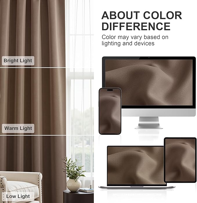 PONY DANCE Modern Blackout Curtains 63 inches Long, Noise Reducing Thermal Insulated and Privacy Room Darkening Drape Panels for Boy's Guest Room Door Window (Mocha, 2 Panels, W42 x L63 -Inch)