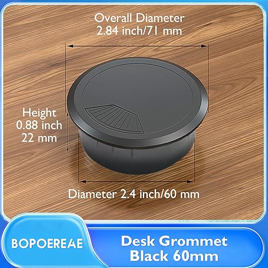 Desk Grommet 2-3/8" (60 mm), Desk Cord Hole Cover, Cable Grommet ABS Plastic, Desk Hole Grommet for Office and Home Table Cable, Detachable Adjustable Cable Cord Organizer (Black 4 Pcs)